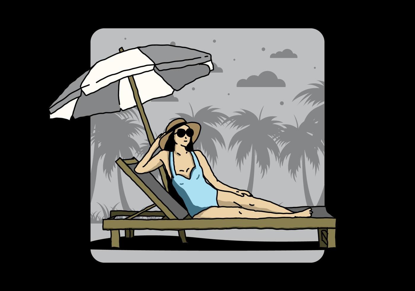Relax on the beach chair under the umbrella illustration vector