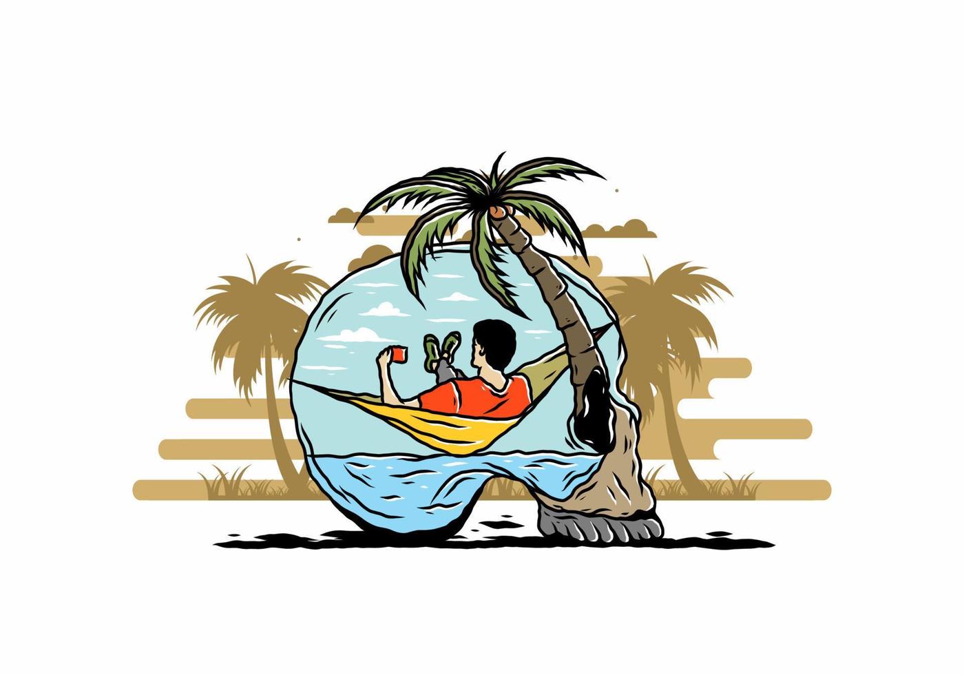 Man on hammock in skull shape illustration vector