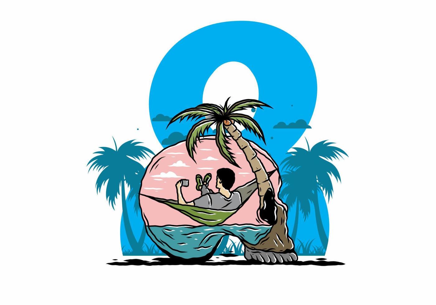 Man on hammock in skull shape illustration vector