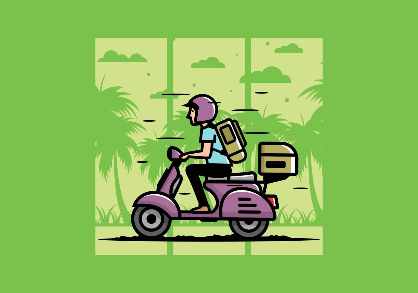 Man goes on vacation riding scooter illustration vector