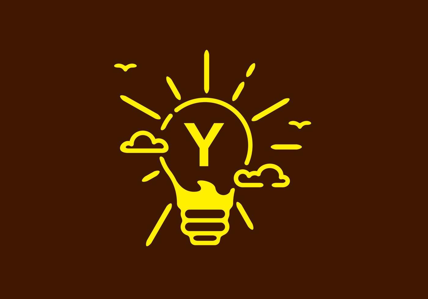 Yellow color of Y initial letter in bulb shape with dark background vector