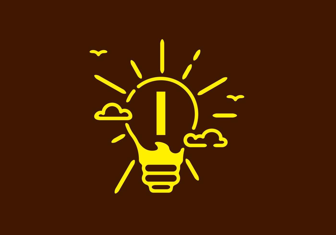 Yellow color of I initial letter in bulb shape with dark background vector