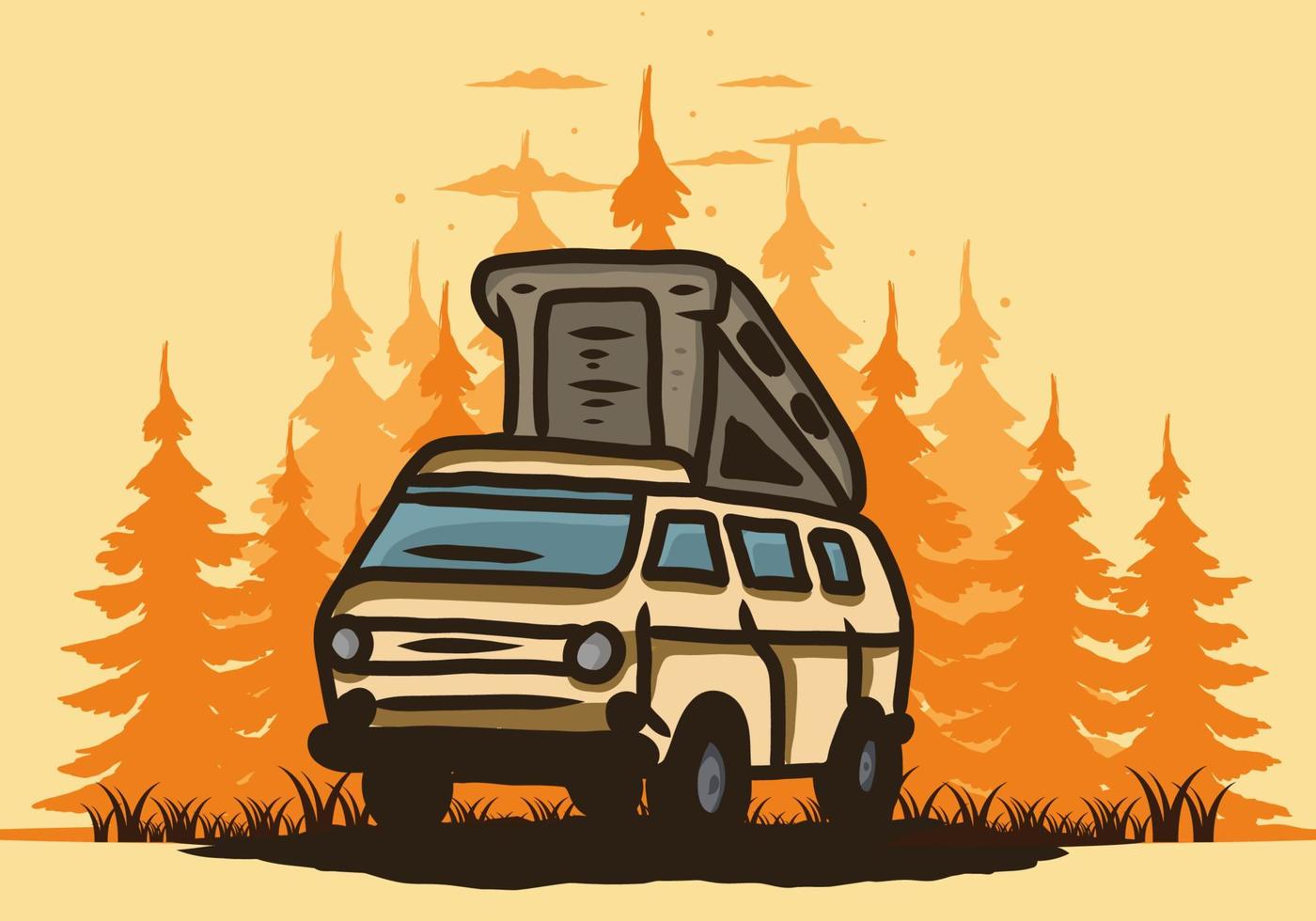 Camping van in the jungle illustration vector