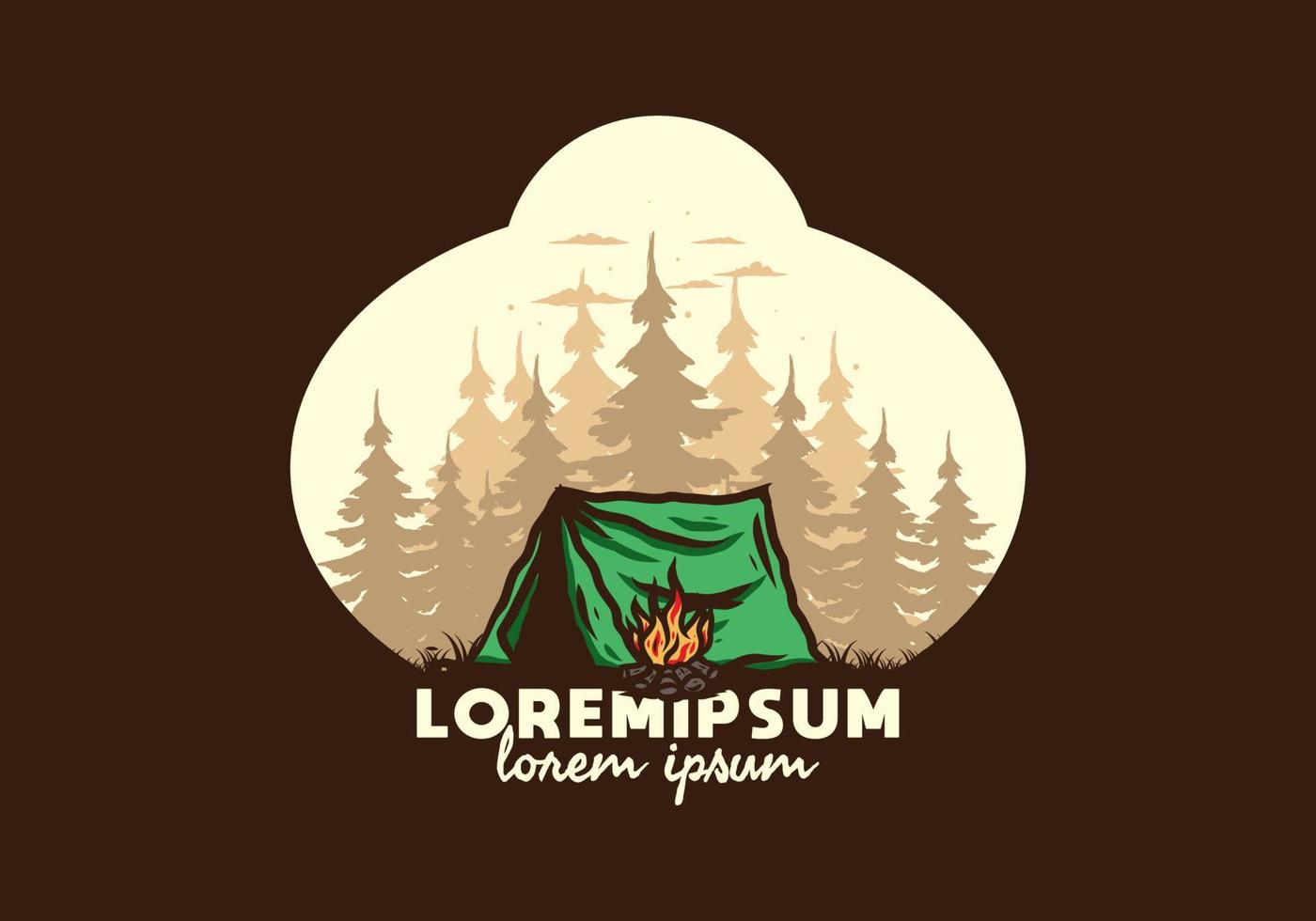 Forest camping with bonfire illustration badge vector