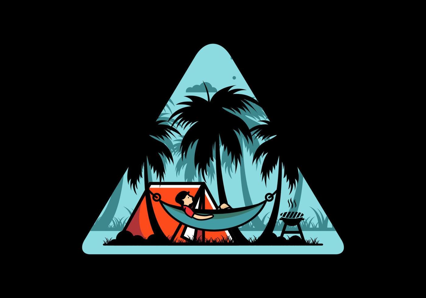 carpa y hamaca con ilustración de cocoteros vector