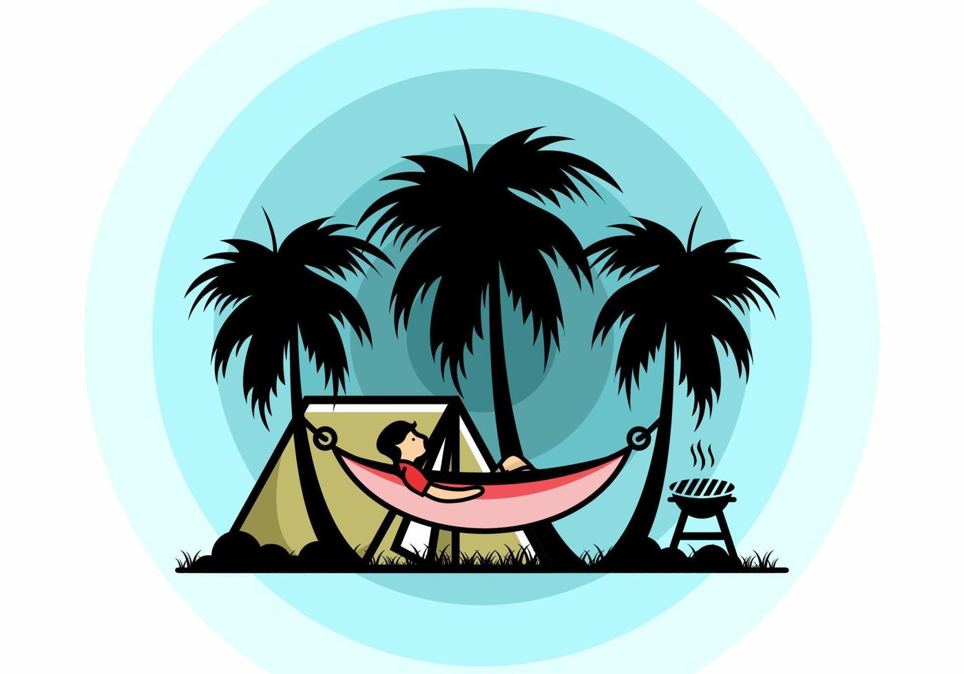 carpa y hamaca con ilustración de cocoteros vector