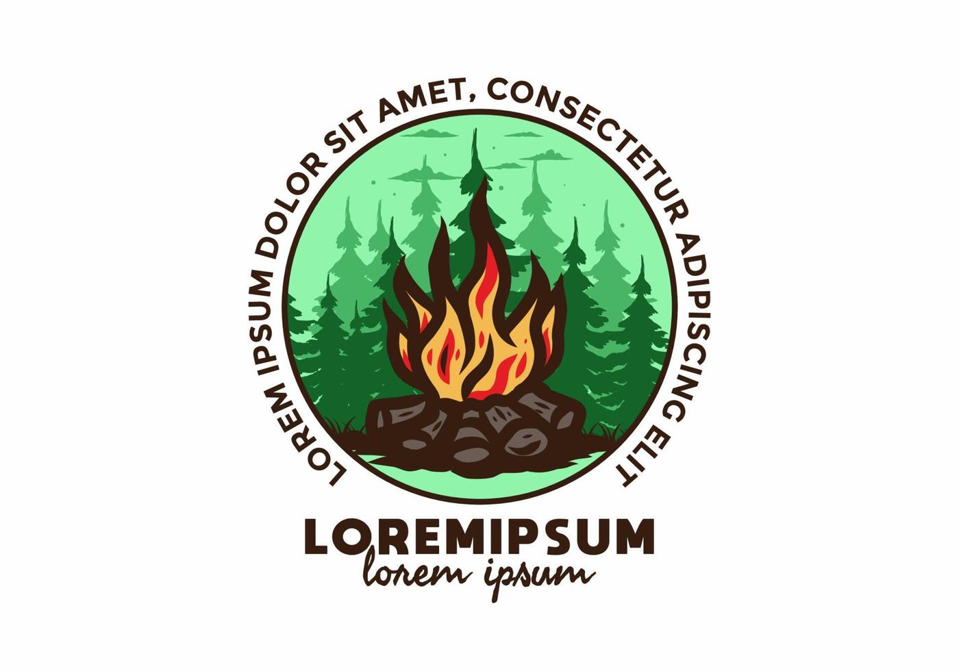 Bonfire in the jungle badge illustration vector