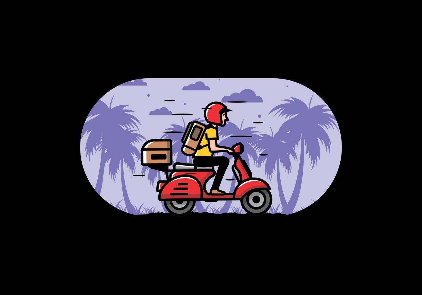 Man goes on vacation riding scooter illustration vector
