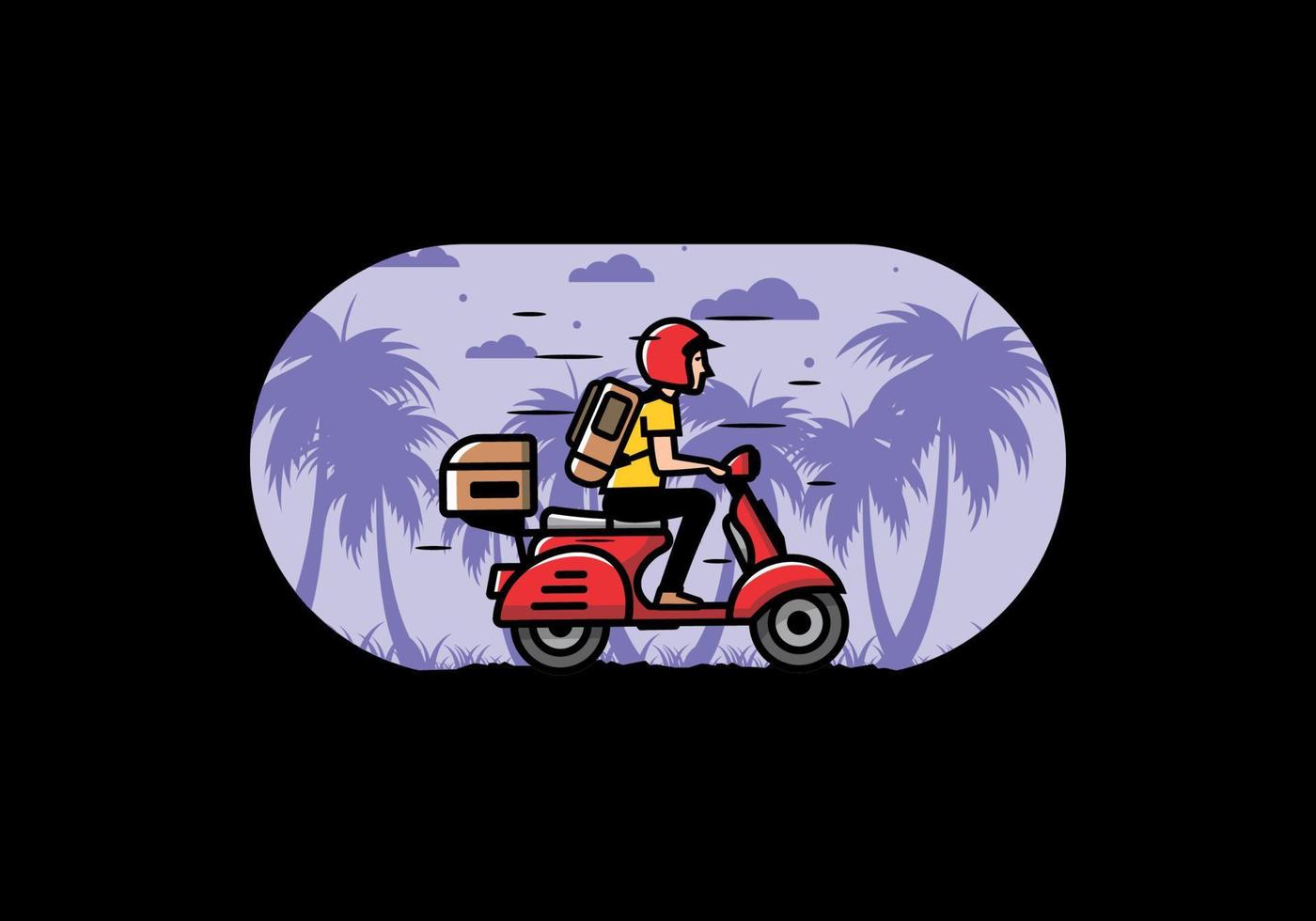 el hombre se va de vacaciones montando scooter ilustración vector