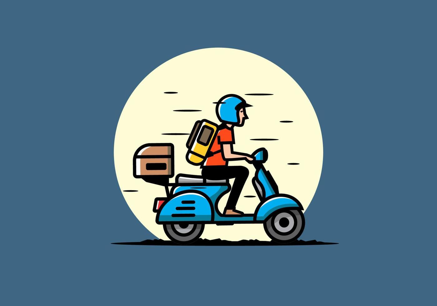 el hombre se va de vacaciones montando scooter ilustración vector