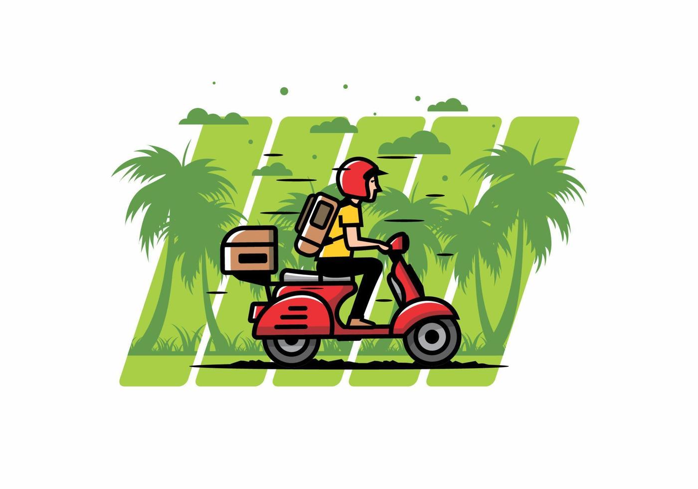 Man goes on vacation riding scooter illustration vector