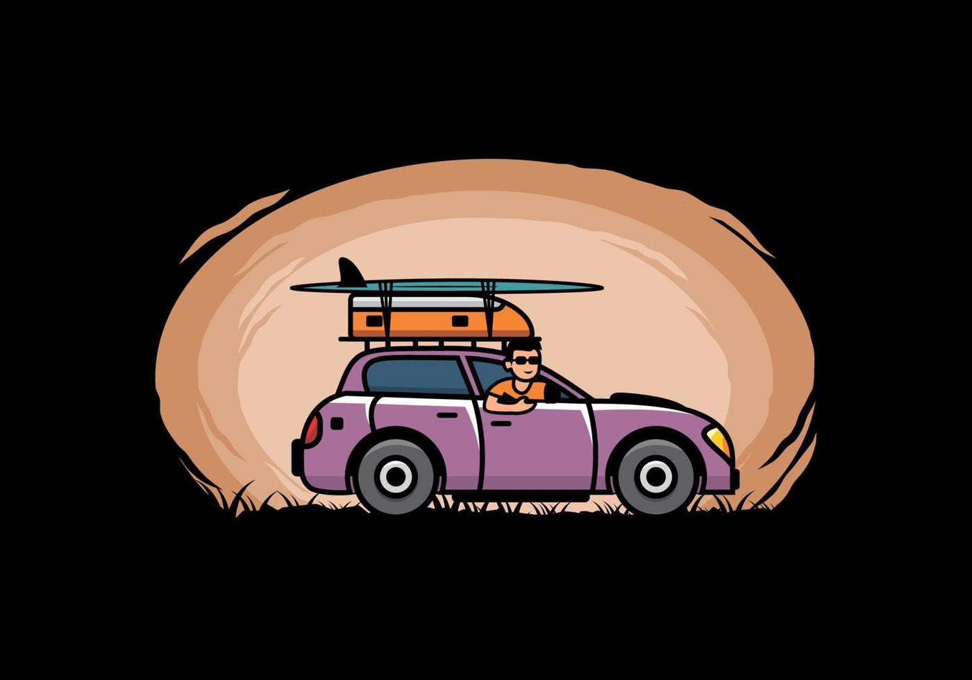 illustration of a man riding a car for vacation vector