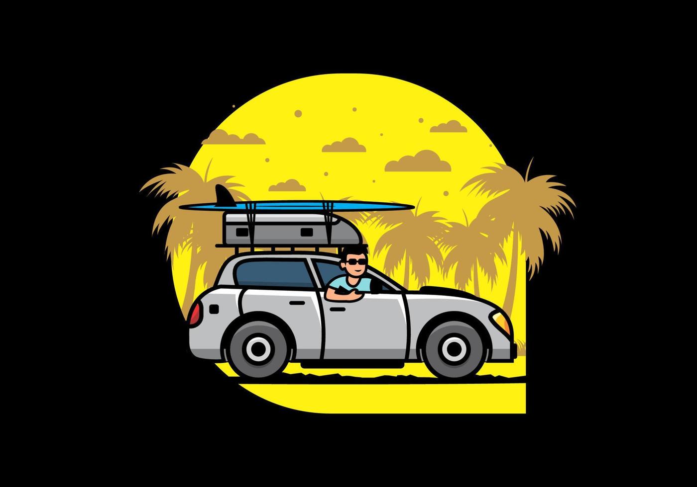 ilustración de un hombre montando un coche de vacaciones vector