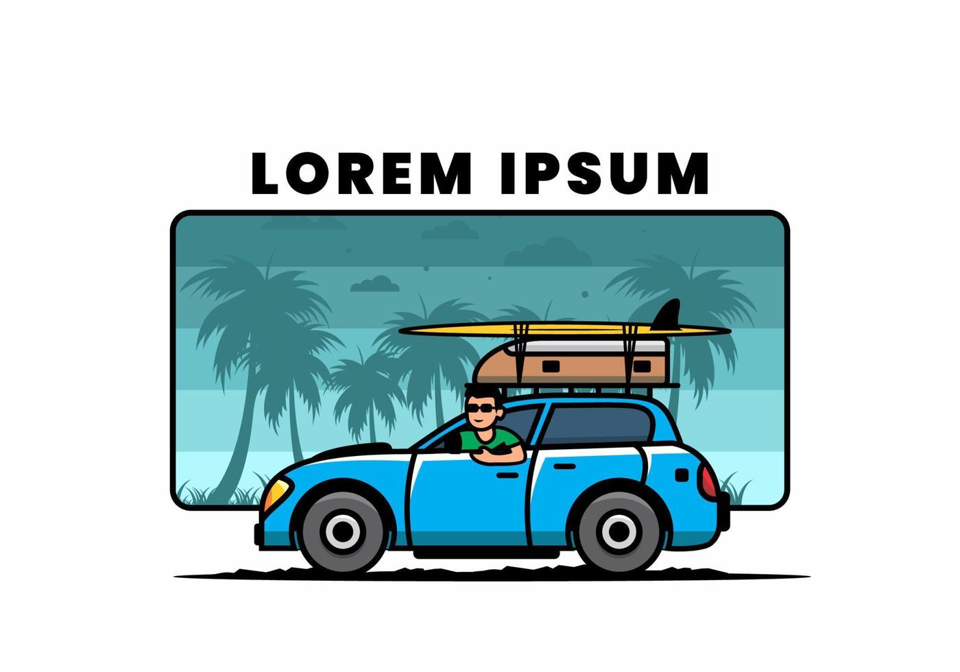 illustration of a man riding a car for vacation vector