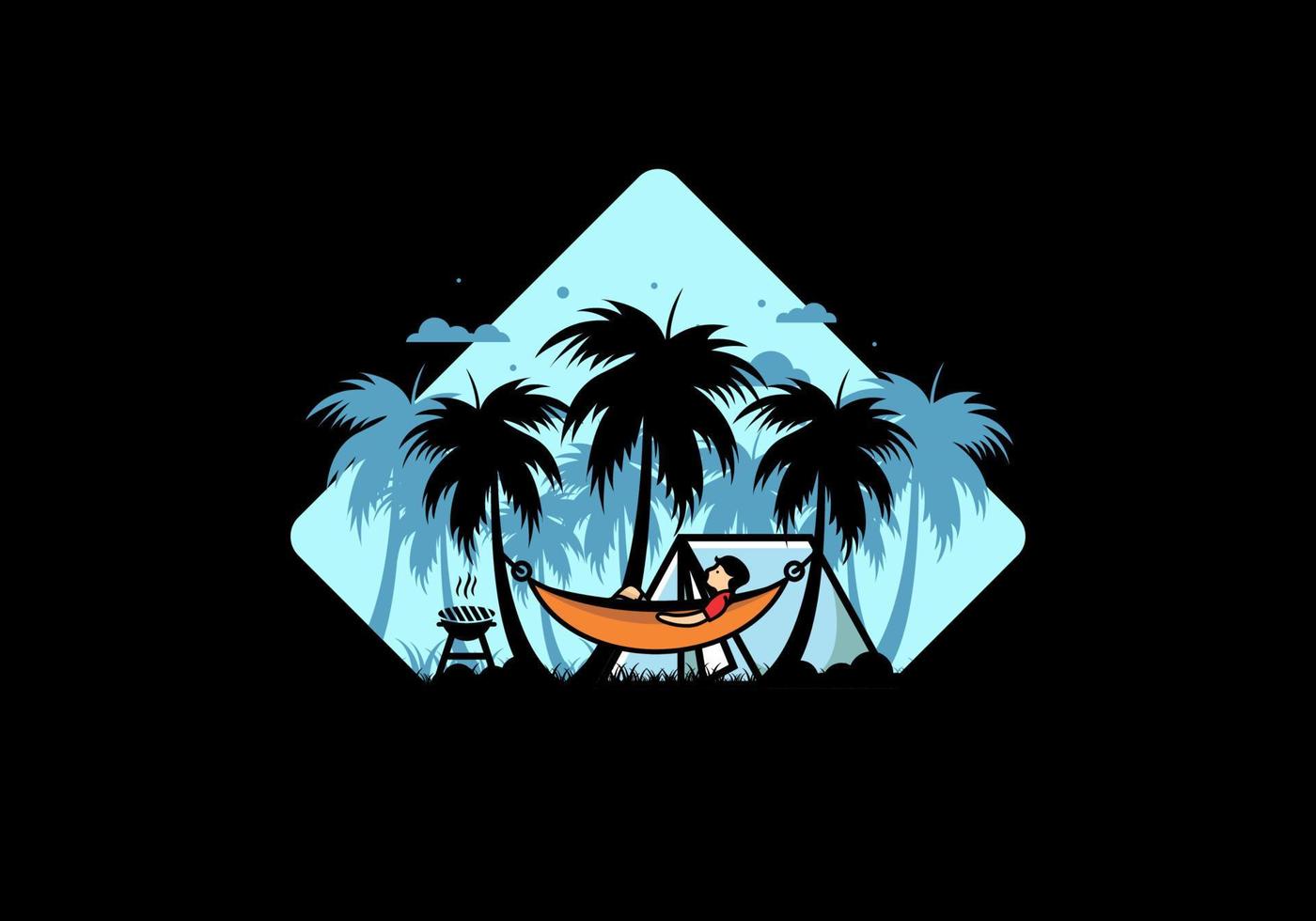 Tent and hammock with coconut trees illustration vector