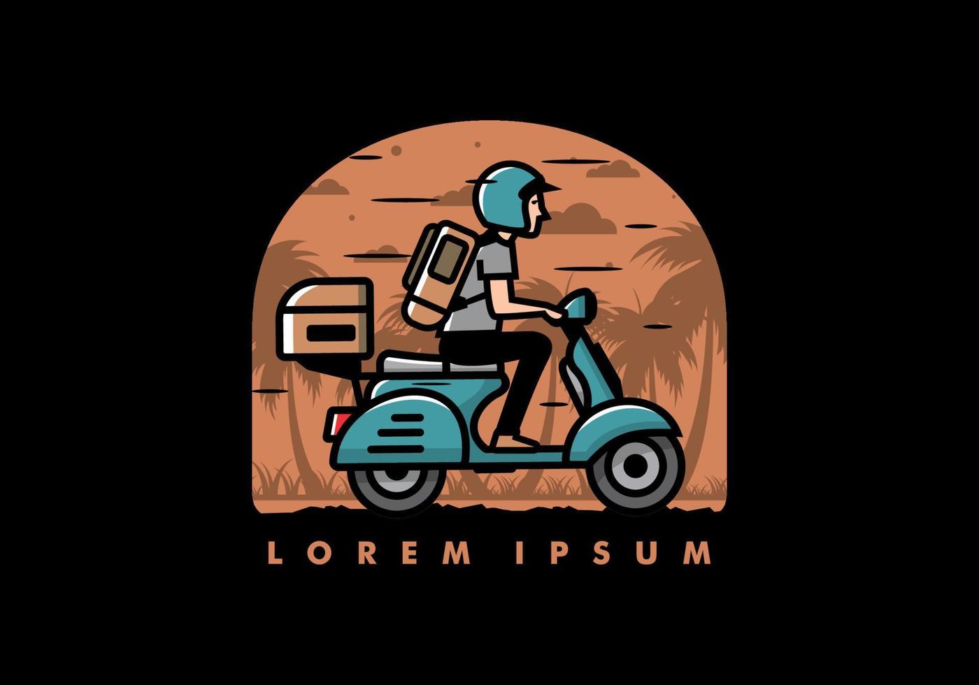 Man goes on vacation riding scooter illustration vector