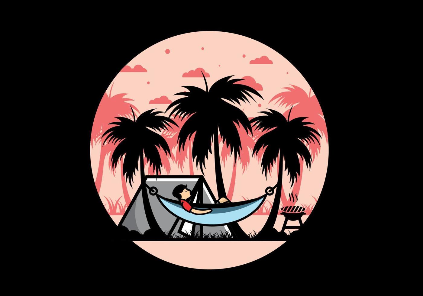 carpa y hamaca con ilustración de cocoteros vector