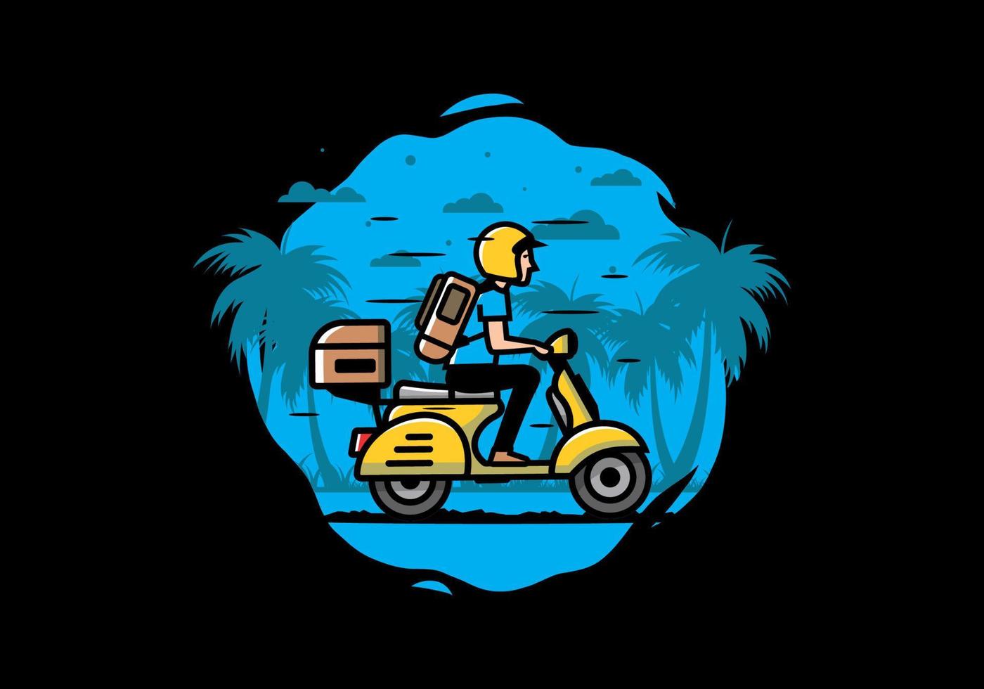 el hombre se va de vacaciones montando scooter ilustración vector