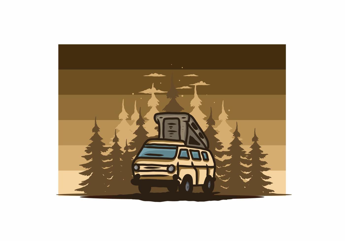 Camping van in the jungle illustration vector