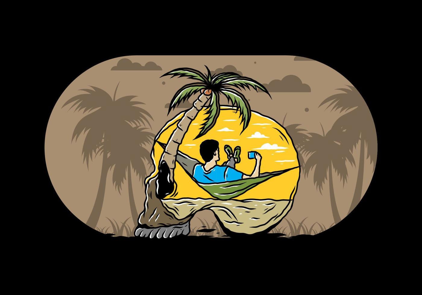 Man on hammock in skull shape illustration vector