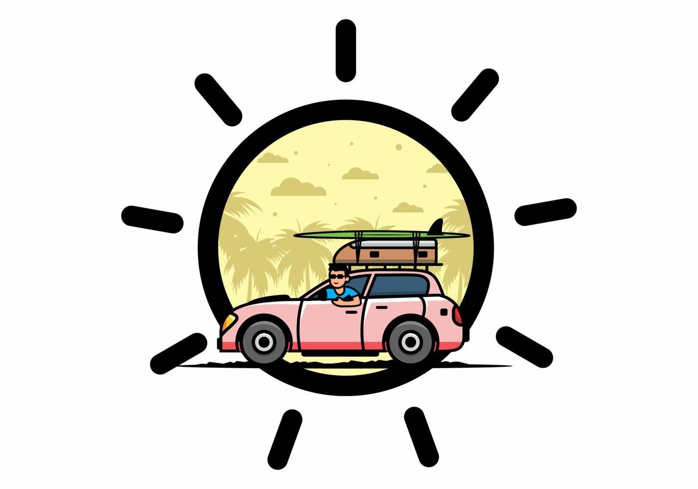 illustration of a man riding a car for vacation vector