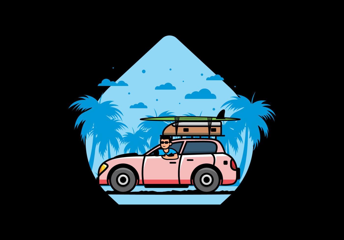 illustration of a man riding a car for vacation vector