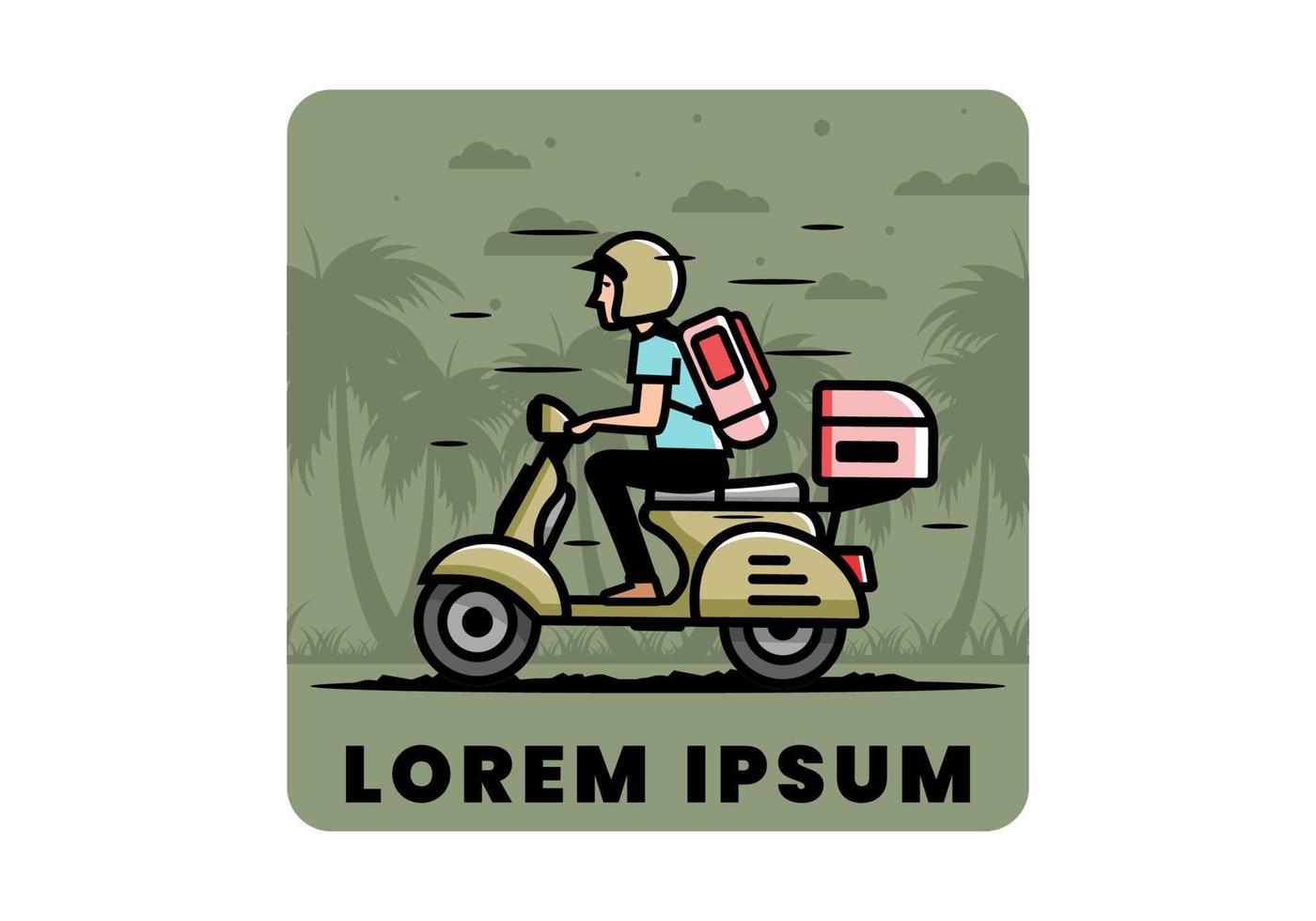 Man goes on vacation riding scooter illustration vector