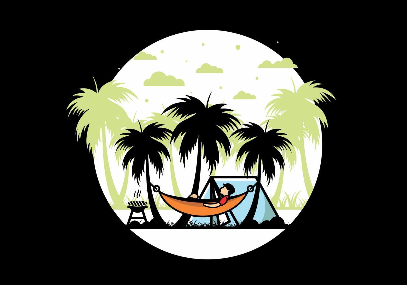 Tent and hammock with coconut trees illustration vector