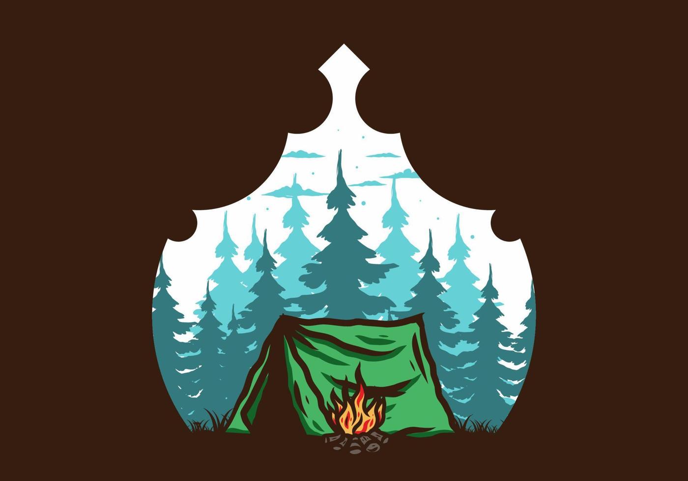 Forest camping with bonfire illustration badge vector