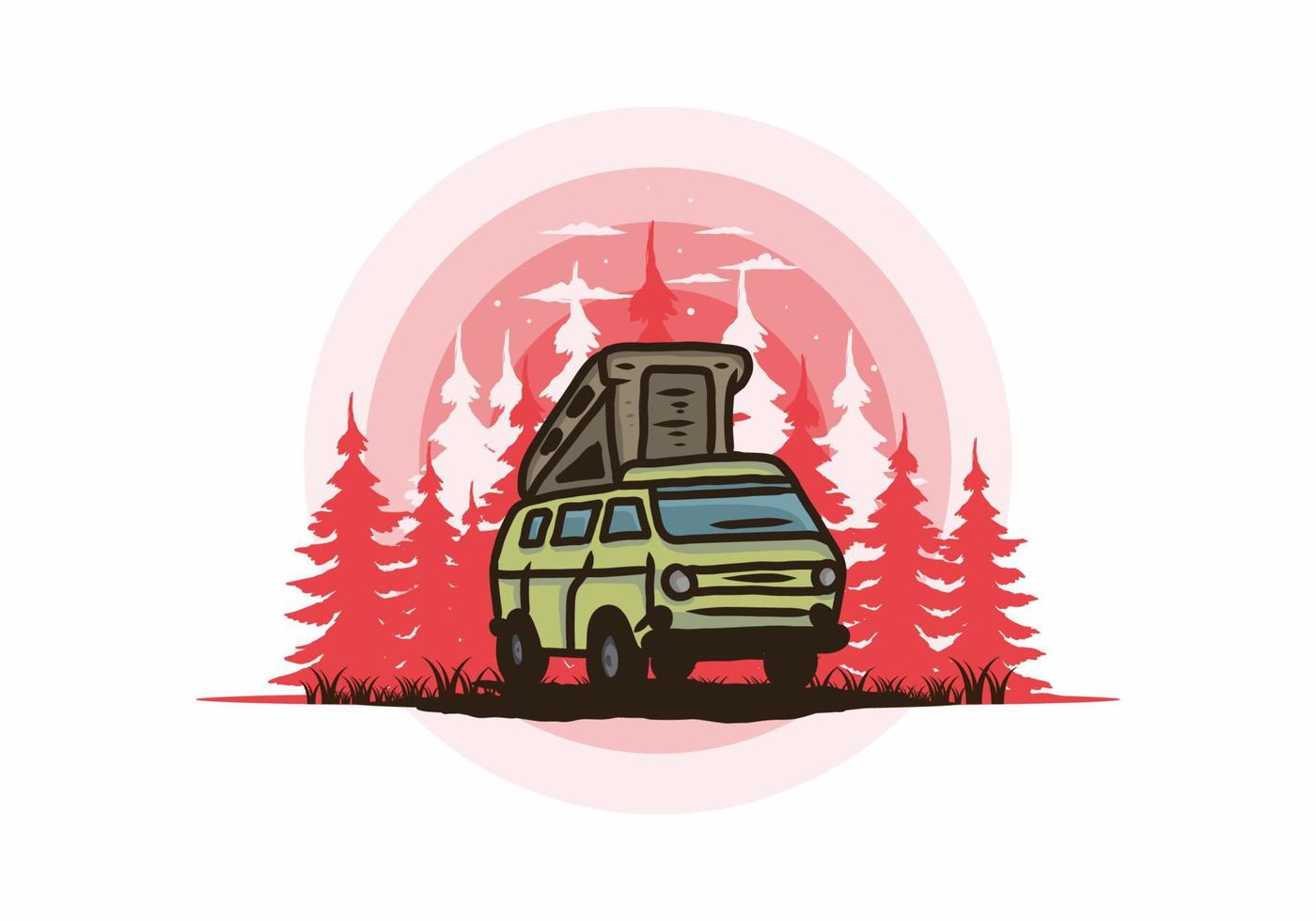 Camping van in the jungle illustration vector