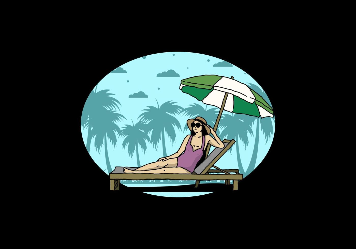 Relax on the beach chair under the umbrella illustration vector