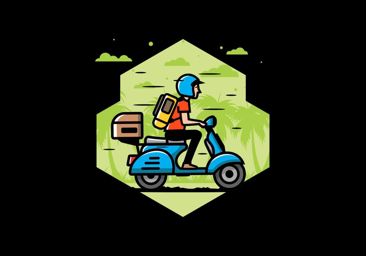 el hombre se va de vacaciones montando scooter ilustración vector