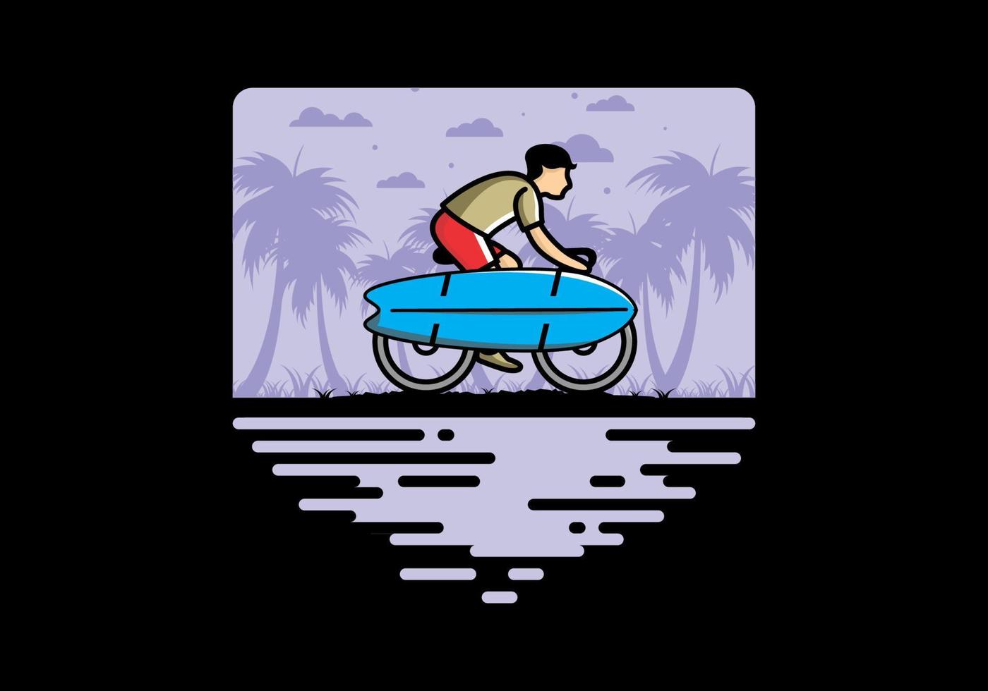 Ride a bike with a surf board illustration vector