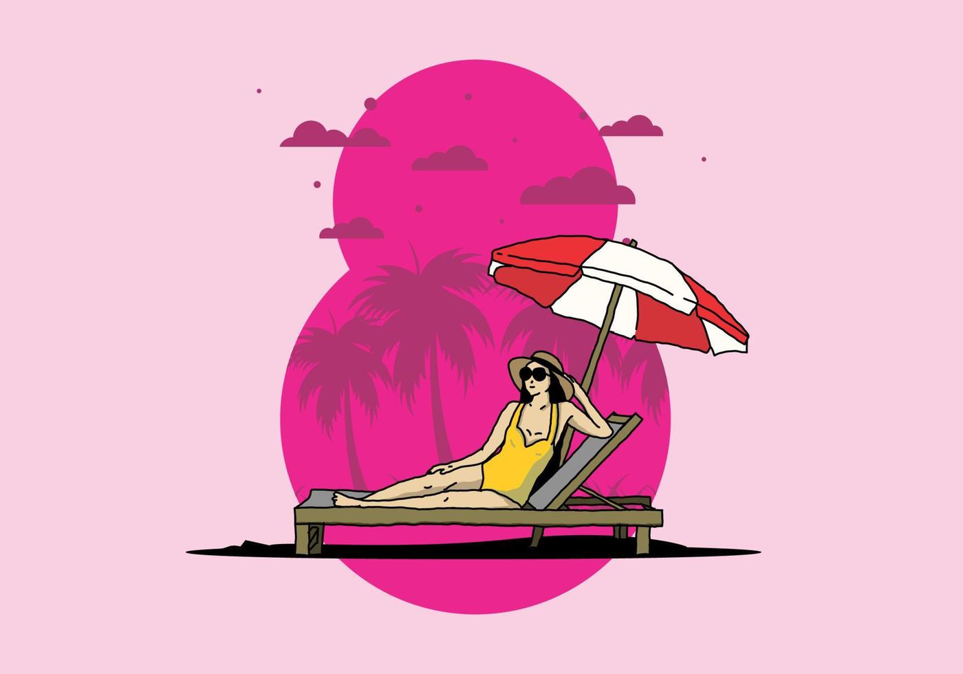 Relax on the beach chair under the umbrella illustration vector