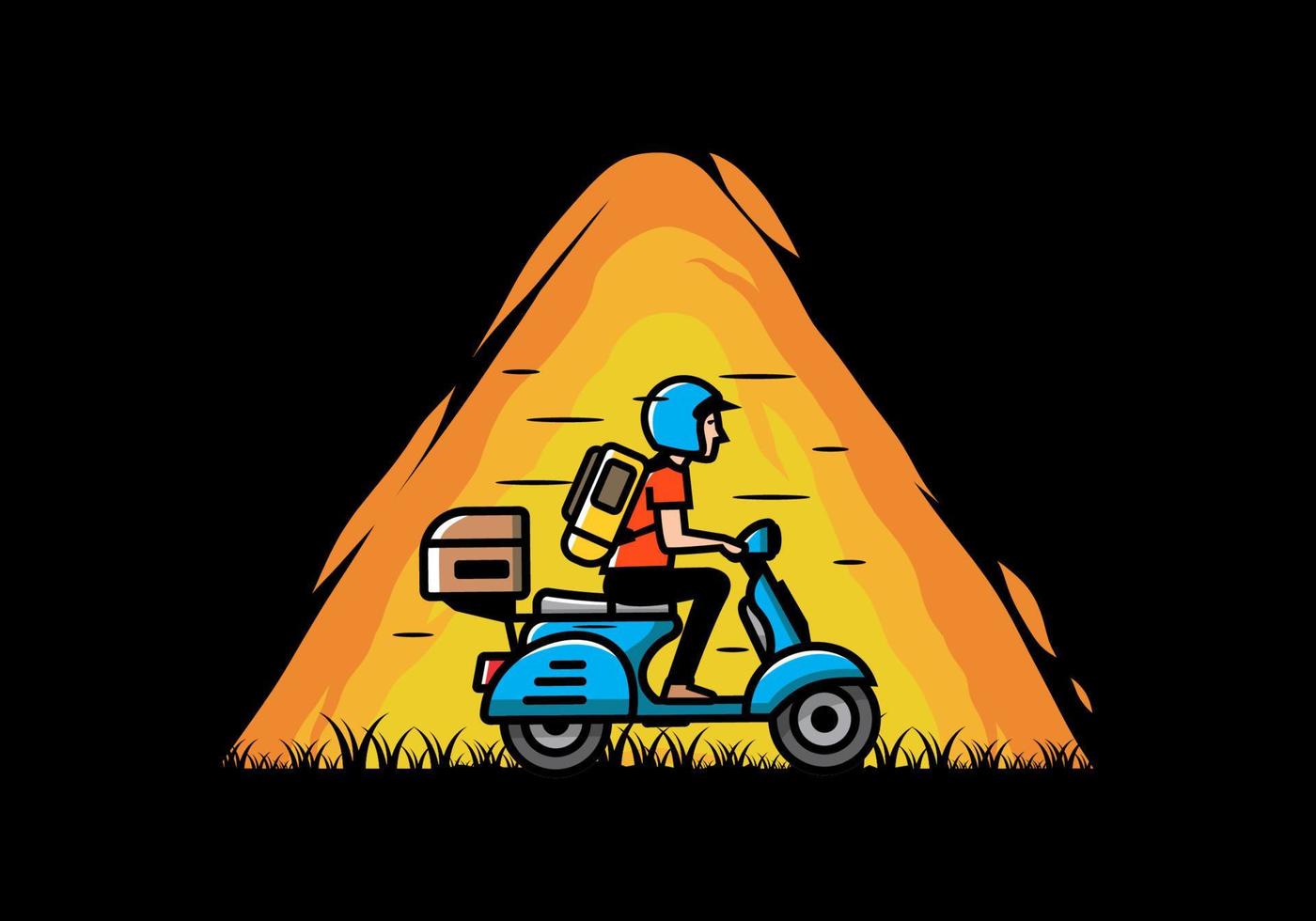 Man goes on vacation riding scooter illustration vector