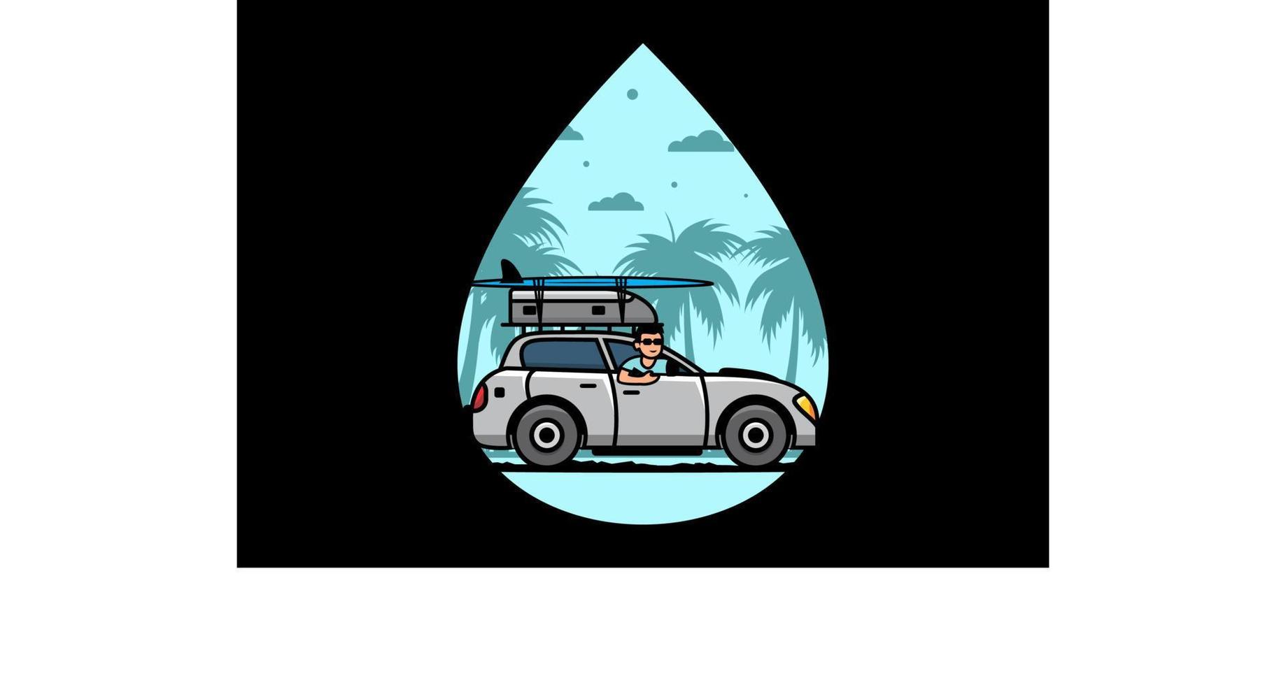 ilustración de un hombre montando un coche de vacaciones vector