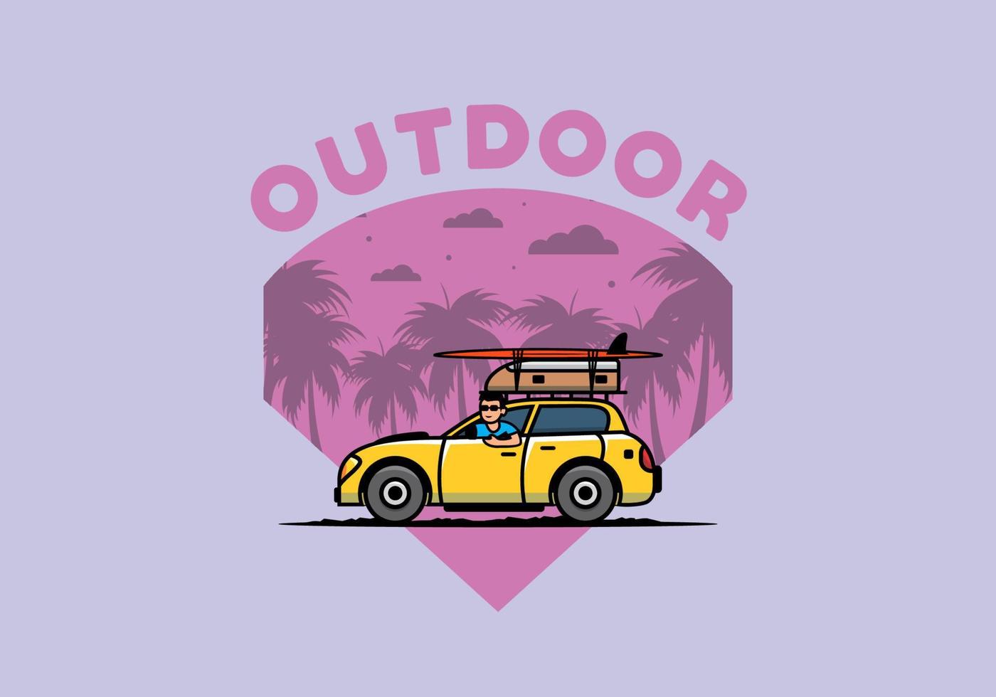 illustration of a man riding a car for vacation vector