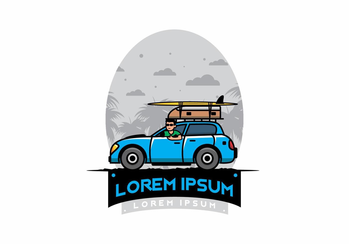 illustration of a man riding a car for vacation vector