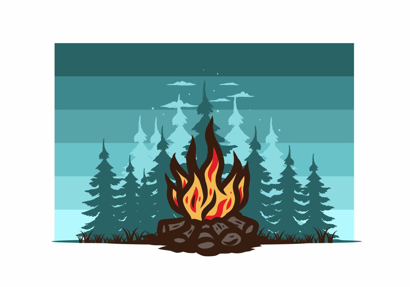 Bonfire in the jungle badge illustration vector