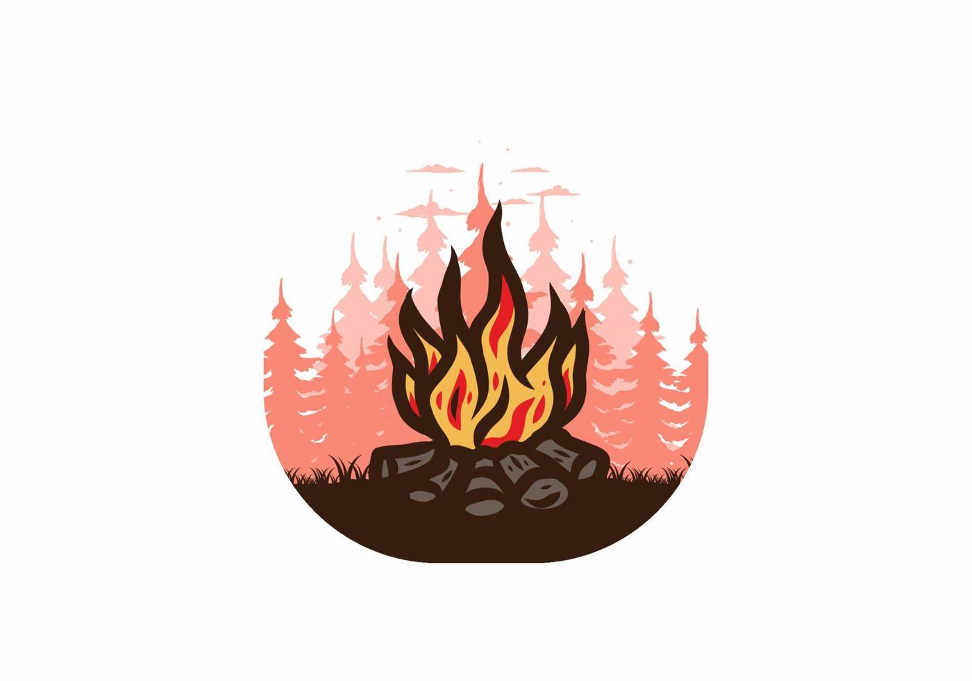 Bonfire in the jungle badge illustration vector