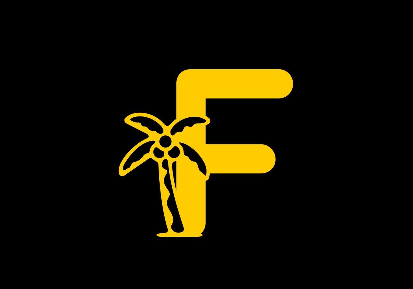 Yellow color of F initial letter with coconut tree vector