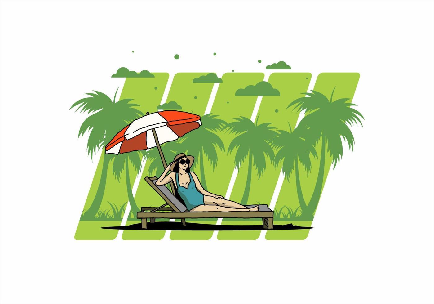 Relax on the beach chair under the umbrella illustration vector