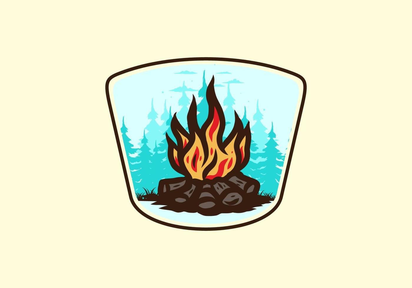 Bonfire in the jungle badge illustration vector