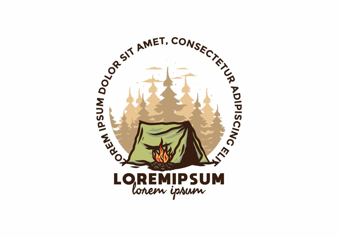 campamento forestal con insignia de ilustración de hoguera vector