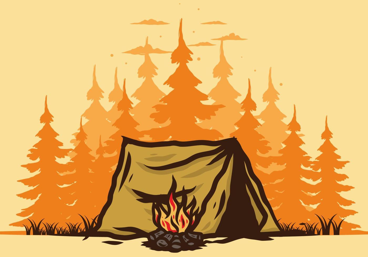 Forest camping with bonfire illustration badge vector