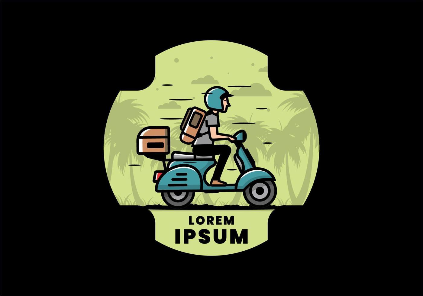 Man goes on vacation riding scooter illustration vector