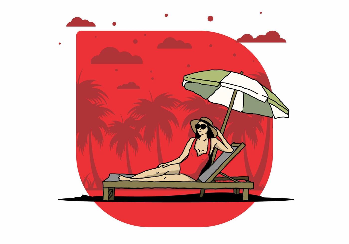 Relax on the beach chair under the umbrella illustration vector