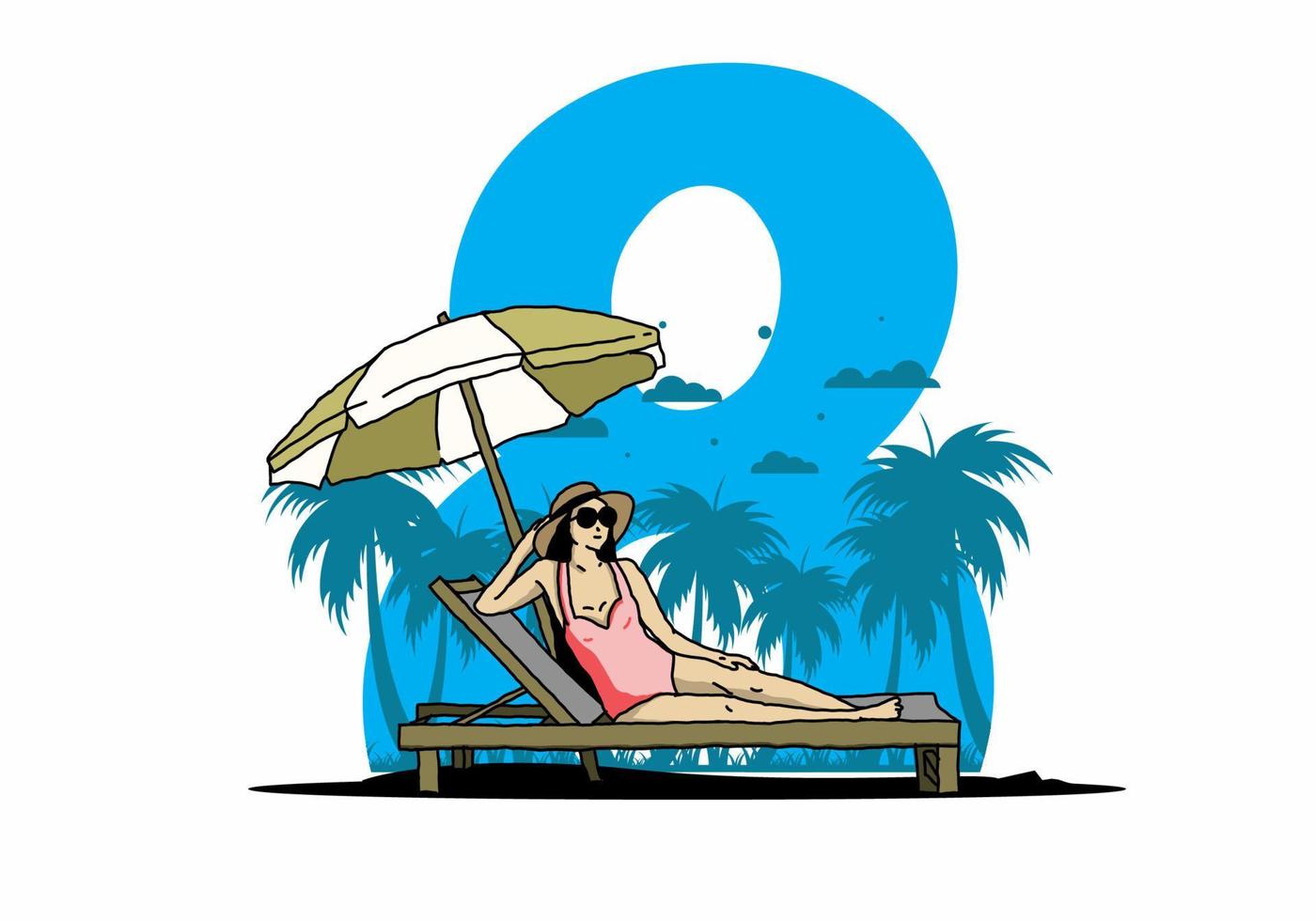 Relax on the beach chair under the umbrella illustration vector