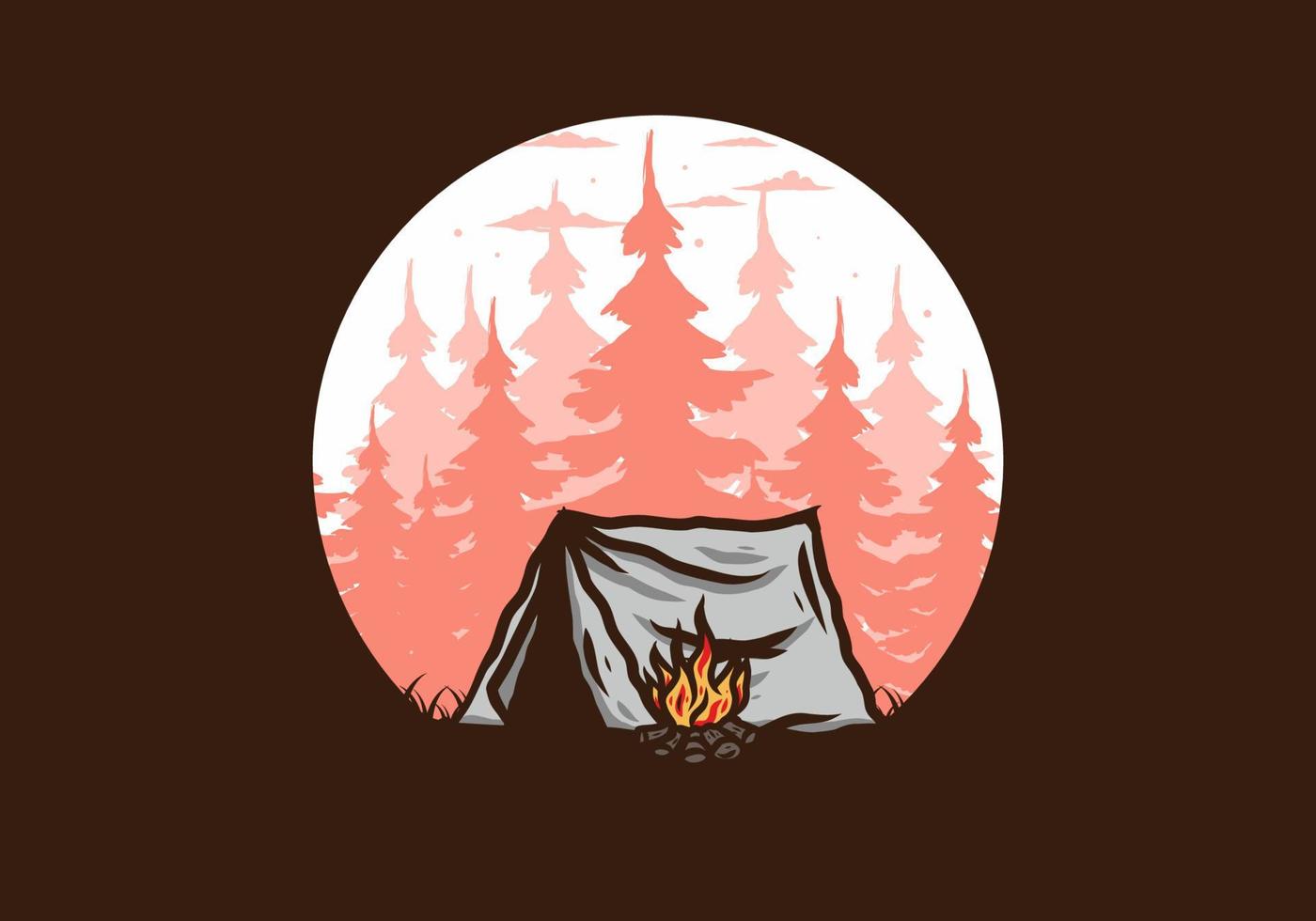 Forest camping with bonfire illustration badge vector