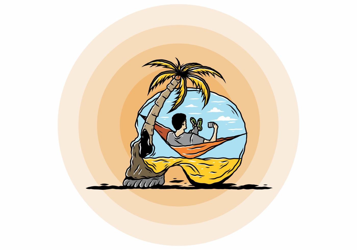 Man on hammock in skull shape illustration vector
